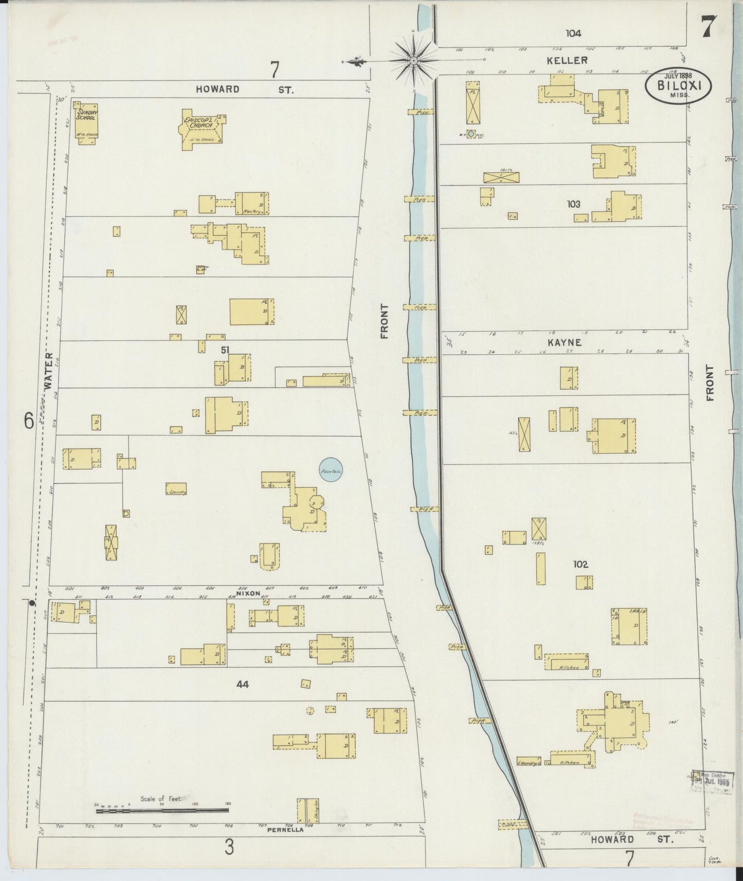 Sanborn Fire Insurance Map from Biloxi, Harrison County, Mississippi (1898), Sheet #0007 - Complete Map Set gallery image, historic Sanborn map, vintage wall art, Mississippi Mississippi