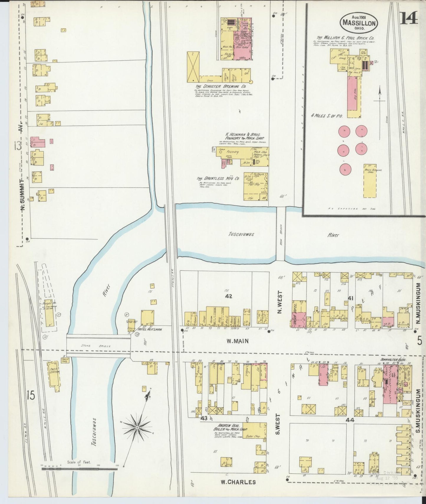 Sanborn Fire Insurance Map from Massillon, Stark County, Ohio (1901), Sheet #0014 - Historic Sanborn Fire Insurance Map Print, vintage old map wall art, antique decor, genealogy gift, Ohio Ohio map