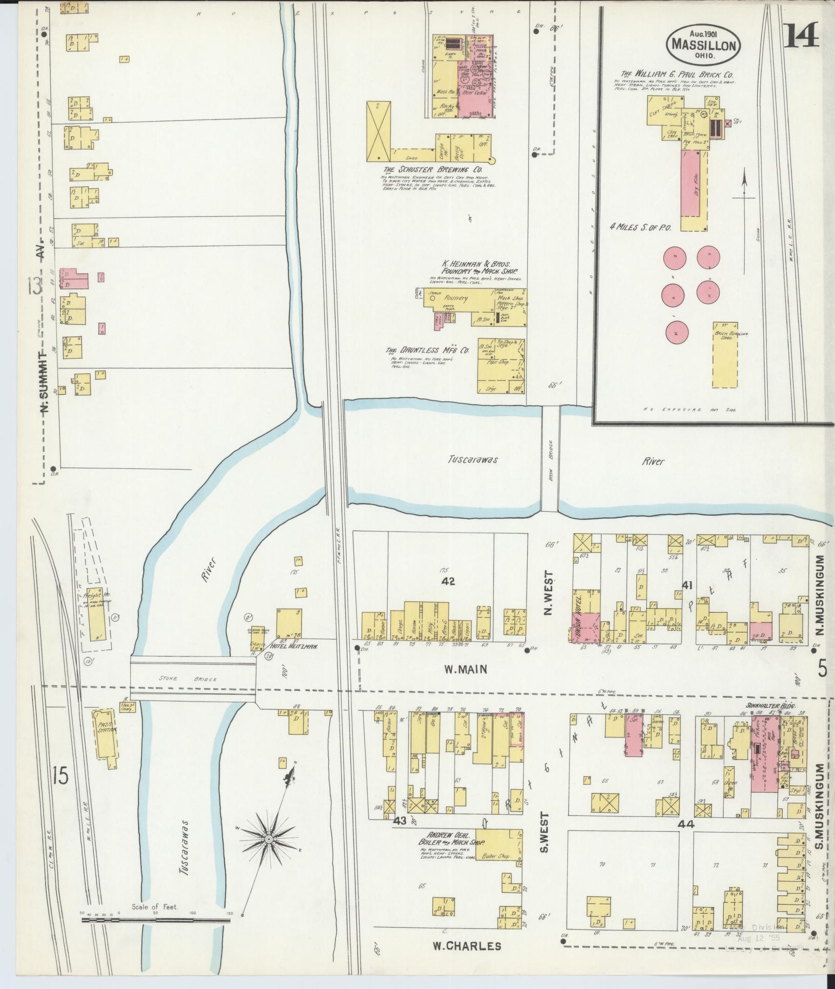 Sanborn Fire Insurance Map from Massillon, Stark County, Ohio (1901), Sheet #0014 - Historic Sanborn Fire Insurance Map Print, vintage old map wall art, antique decor, genealogy gift, Ohio Ohio map