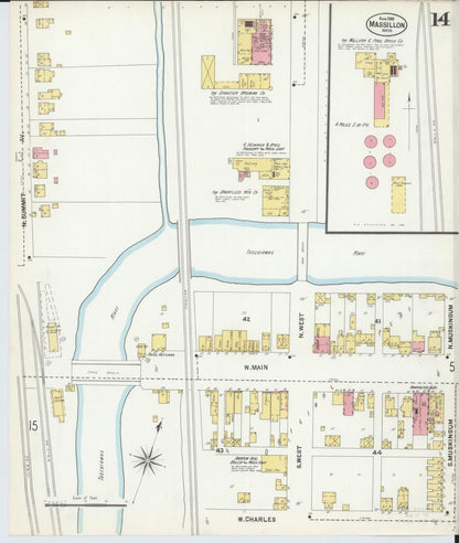 Sanborn Fire Insurance Map from Massillon, Stark County, Ohio (1901), Sheet #0014 - Historic Sanborn Fire Insurance Map Print, vintage old map wall art, antique decor, genealogy gift, Ohio Ohio map