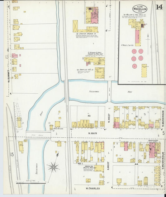Sanborn Fire Insurance Map from Massillon, Stark County, Ohio (1901), Sheet #0014 - Historic Sanborn Fire Insurance Map Print, vintage old map wall art, antique decor, genealogy gift, Ohio Ohio map