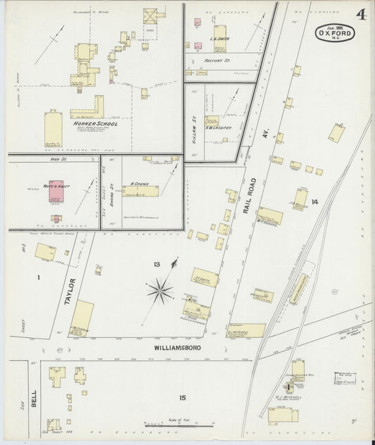 Sanborn Fire Insurance Map from Oxford, Granville County, North Carolina (1892), Sheet #0004 - Historic Sanborn Fire Insurance Map Print, vintage old map wall art, antique decor, genealogy gift, North Carolina North Carolina map