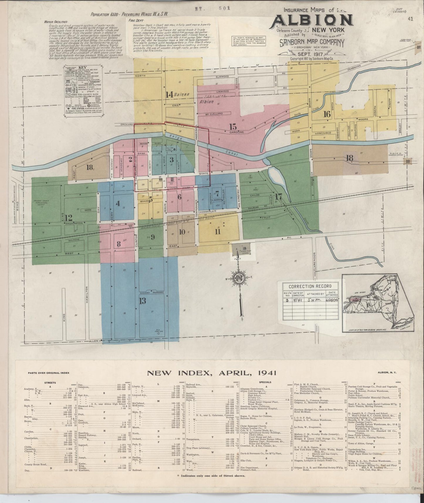 Sanborn Fire Insurance Map from Albion, Orleans County, New York (1941), Sheet #0001 - Complete Map Set gallery image, historic Sanborn map, vintage wall art, New York New York
