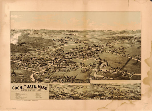 Cochituate, Mass. and North Natick, 1887 (1887) – Historic Bird’s-Eye View Panorama Print