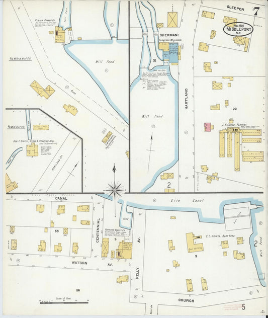 Sanborn Fire Insurance Map from Middleport, Niagara County, New York (1905), Sheet #0007 - Historic Sanborn Fire Insurance Map Print, vintage old map wall art, antique decor, genealogy gift, New York New York map