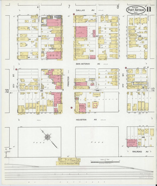 Sanborn Fire Insurance Map from Port Arthur, Jefferson County, Texas (1918), Sheet #0011 - Historic Sanborn Fire Insurance Map Print, vintage old map wall art, antique decor, genealogy gift, Texas Texas map