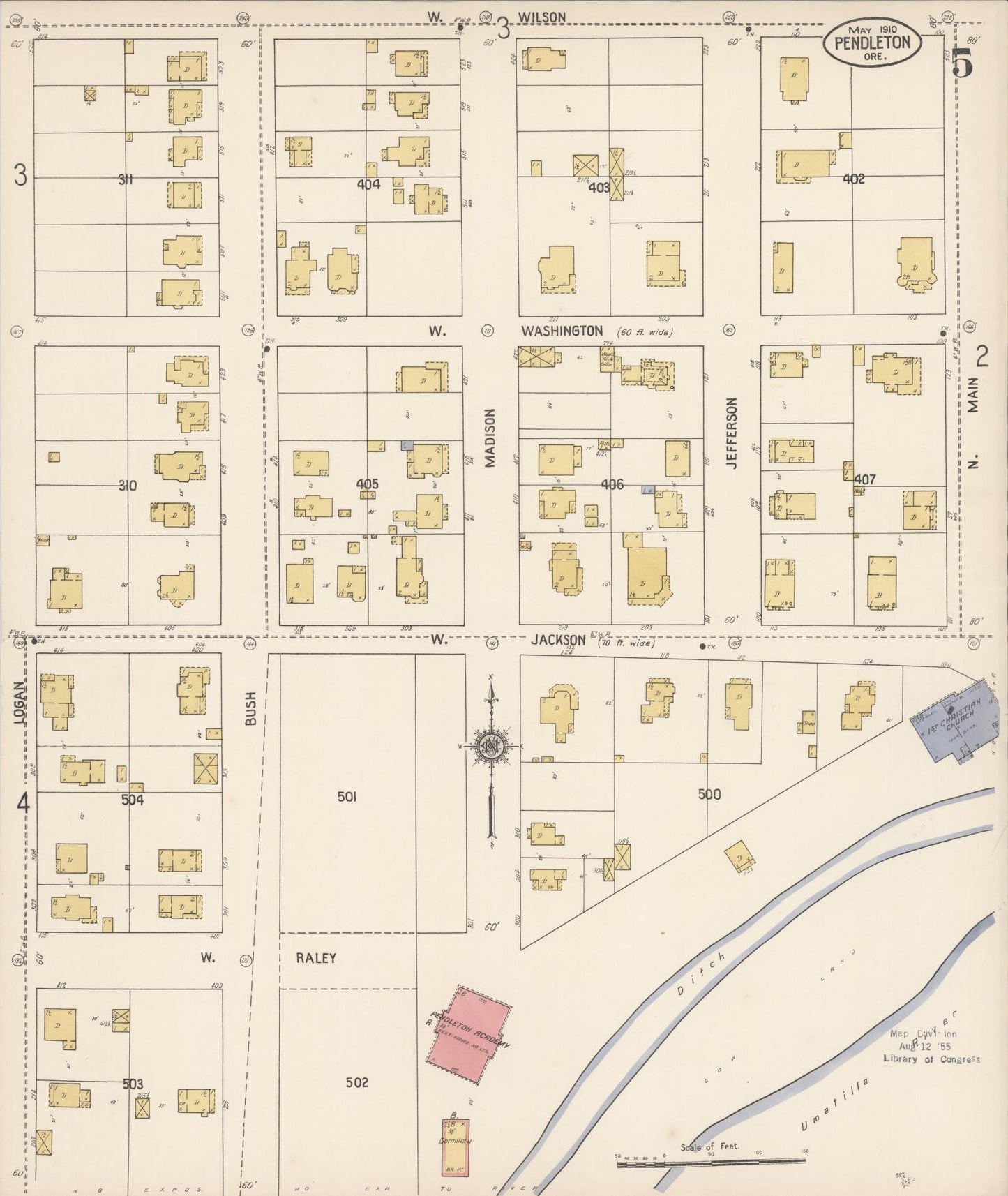 Sanborn Fire Insurance Map from Pendleton, Umatilla County, Oregon (1910), Sheet #0005 - Complete Map Set gallery image, historic Sanborn map, vintage wall art, Oregon Oregon
