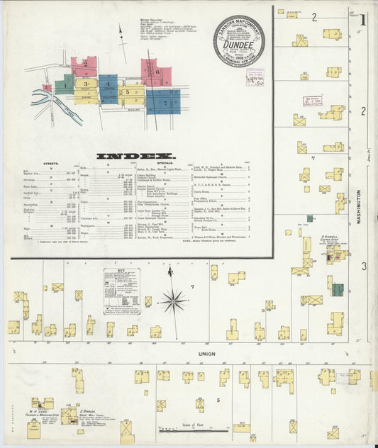Sanborn Fire Insurance Map from Dundee, Yates County, New York (1909), Sheet #0001 - Complete Map Set gallery image, historic Sanborn map, vintage wall art, New York New York