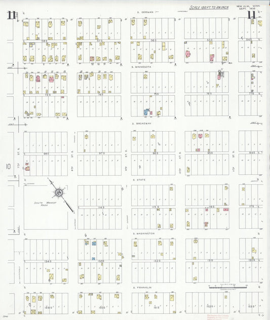 Sanborn Fire Insurance Map from New Ulm, Brown County, Minnesota (1935), Sheet #0011 - Historic Sanborn Fire Insurance Map Print, vintage old map wall art, antique decor, genealogy gift, Minnesota Minnesota map