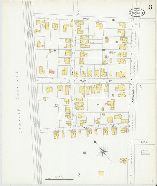 Sanborn Fire Insurance Map from Charlotte, Mecklenburg County, North Carolina (1900), Sheet #0003 - Historic Sanborn Fire Insurance Map Print, vintage old map wall art, antique decor, genealogy gift, North Carolina North Carolina map