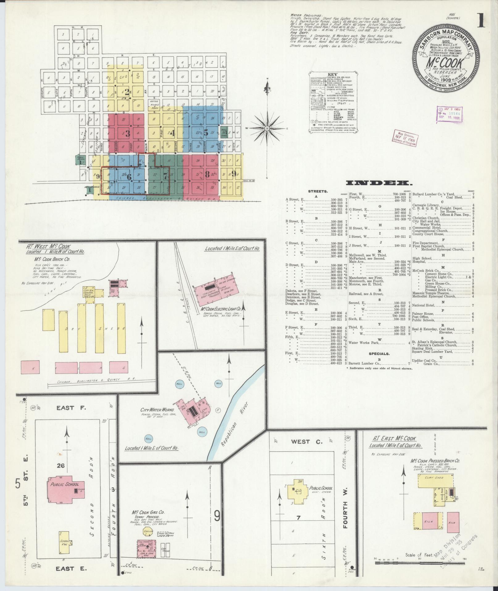 Sanborn Fire Insurance Map from Mccook, Red Willow County, Nebraska (1909), Sheet #0001 - Historic Sanborn Fire Insurance Map Print, vintage old map wall art, antique decor, genealogy gift, Nebraska Nebraska map