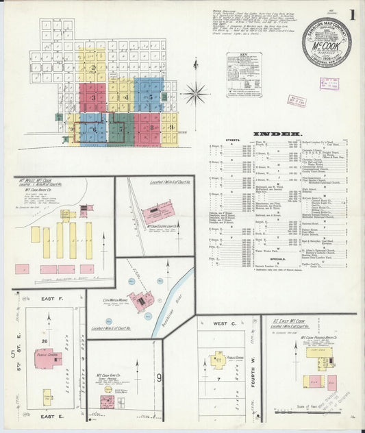 Sanborn Fire Insurance Map from Mccook, Red Willow County, Nebraska (1909), Sheet #0001 - Historic Sanborn Fire Insurance Map Print, vintage old map wall art, antique decor, genealogy gift, Nebraska Nebraska map