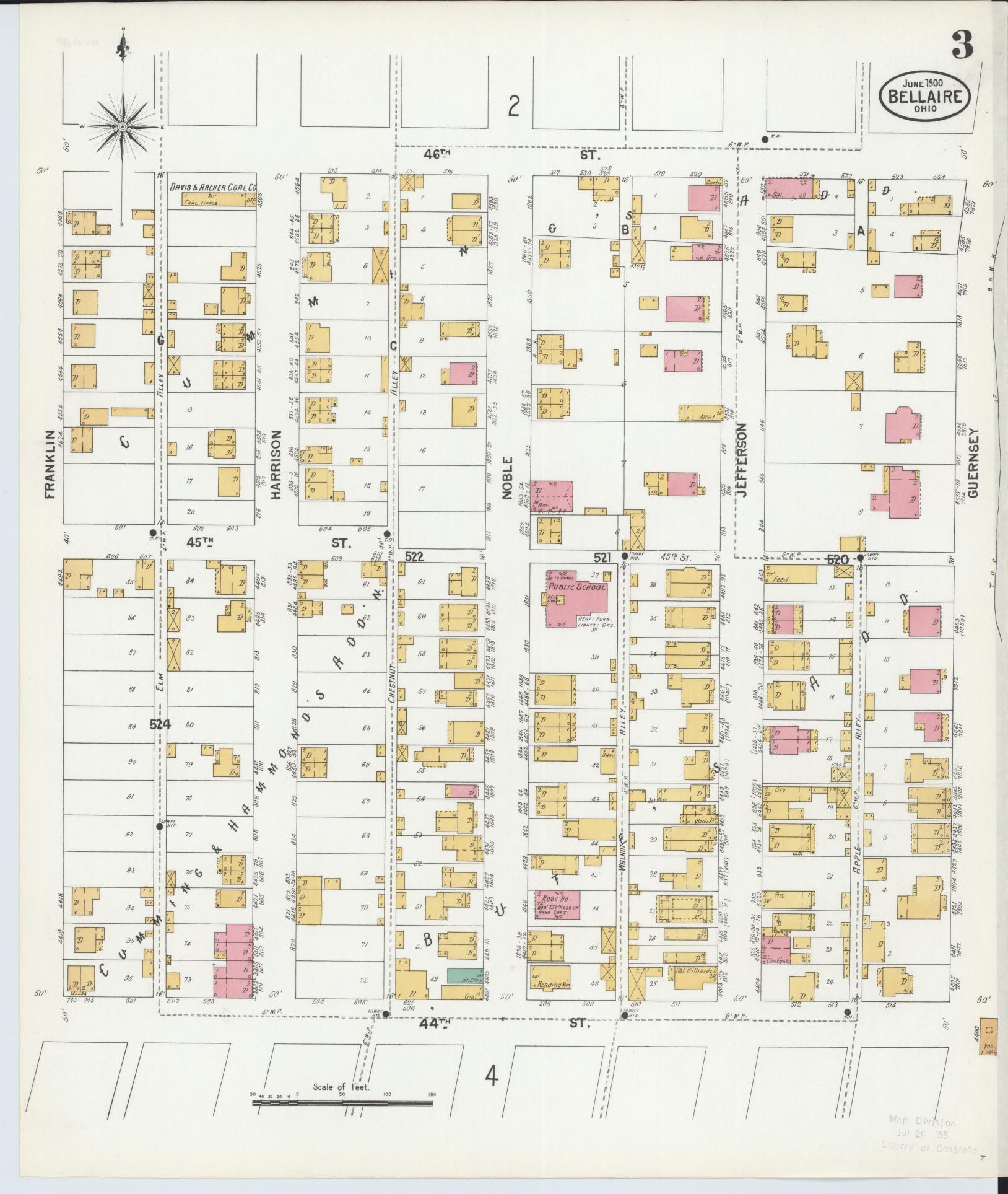 Sanborn Fire Insurance Map from Bellaire, Belmont County, Ohio (1900), Sheet #0003 - Historic Sanborn Fire Insurance Map Print, vintage old map wall art, antique decor, genealogy gift, Ohio Ohio map