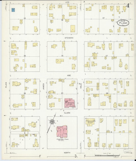 Sanborn Fire Insurance Map from Plano, Kendall County, Illinois (1912), Sheet #0004 - Historic Sanborn Fire Insurance Map Print, vintage old map wall art, antique decor, genealogy gift, Illinois Illinois map