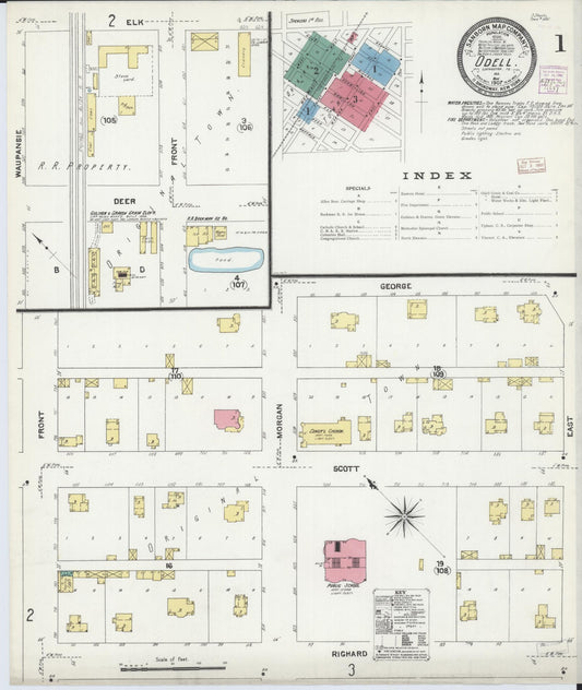 Sanborn Fire Insurance Map from Odell, Livingston County, Illinois (1907), Sheet #0001 - Complete Map Set gallery image, historic Sanborn map, vintage wall art, Illinois Illinois
