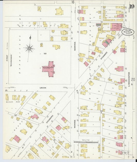 Sanborn Fire Insurance Map from Tiffin, Seneca County, Ohio (1908), Sheet #0019 - Historic Sanborn Fire Insurance Map Print, vintage old map wall art, antique decor, genealogy gift, Ohio Ohio map