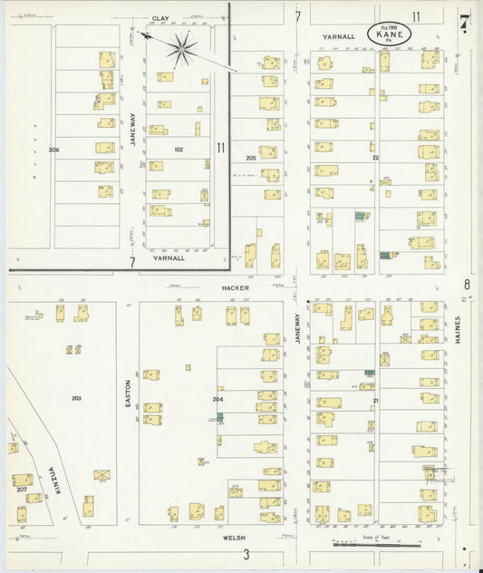 Sanborn Fire Insurance Map from Kane, McKean County, Pennsylvania (1909), Sheet #0007 - Historic Sanborn Fire Insurance Map Print, vintage old map wall art, antique decor, genealogy gift, Pennsylvania Pennsylvania map