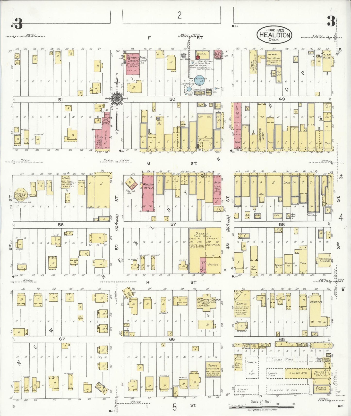 Sanborn Fire Insurance Map from Healdton, Carter County, Oklahoma (1923), Sheet #0003 - Historic Sanborn Fire Insurance Map Print, vintage old map wall art, antique decor, genealogy gift, Oklahoma Oklahoma map