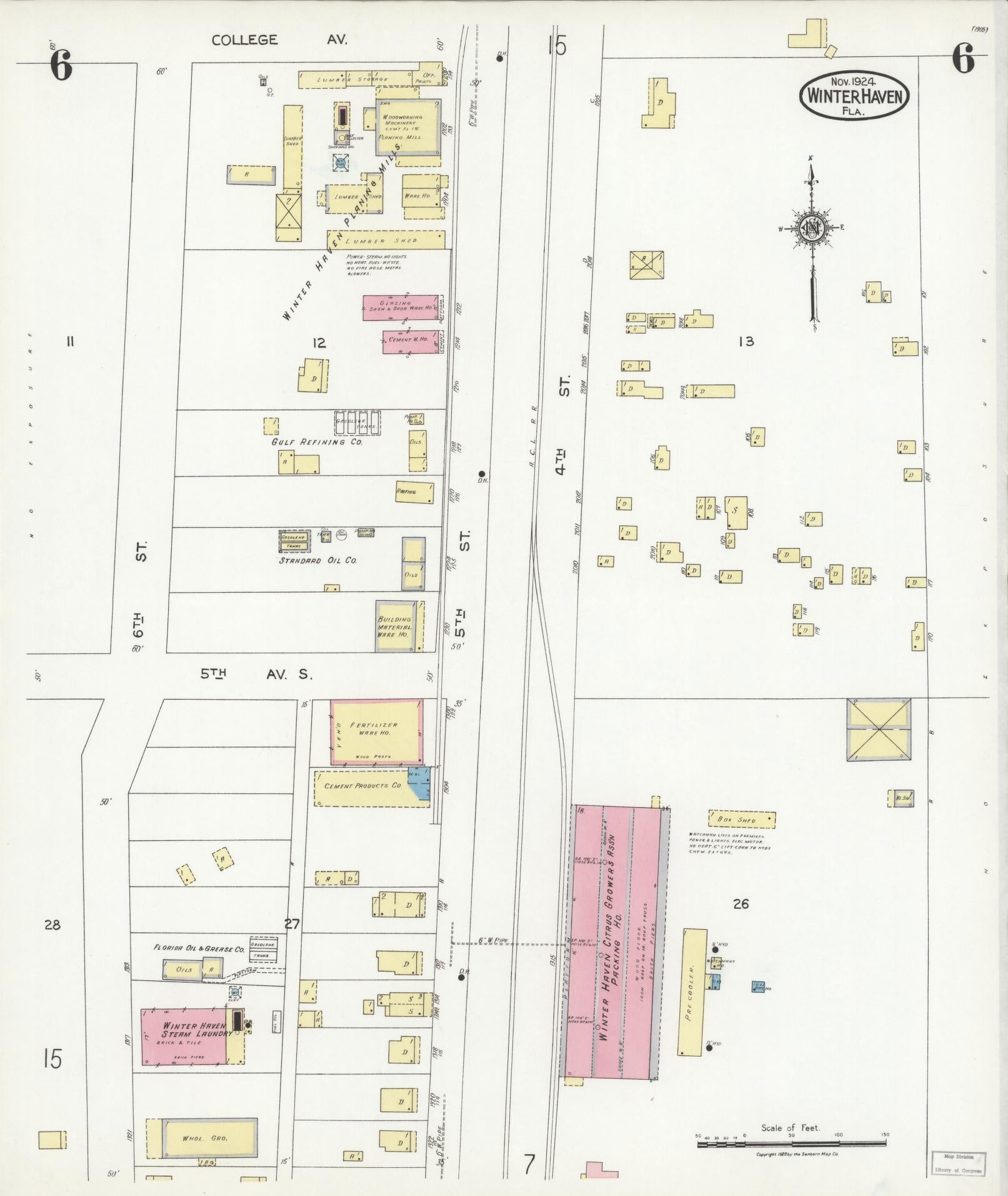 Sanborn Fire Insurance Map from Winter Haven, Polk County, Florida (1924), Sheet #0006 - Complete Map Set gallery image, historic Sanborn map, vintage wall art, Florida Florida