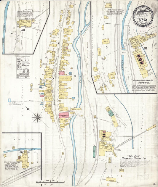 Sanborn Fire Insurance Map from Gem, Shoshone County, Idaho (1896), Sheet #0001 - Historic Sanborn Fire Insurance Map Print, vintage old map wall art, antique decor, genealogy gift, Idaho Idaho map