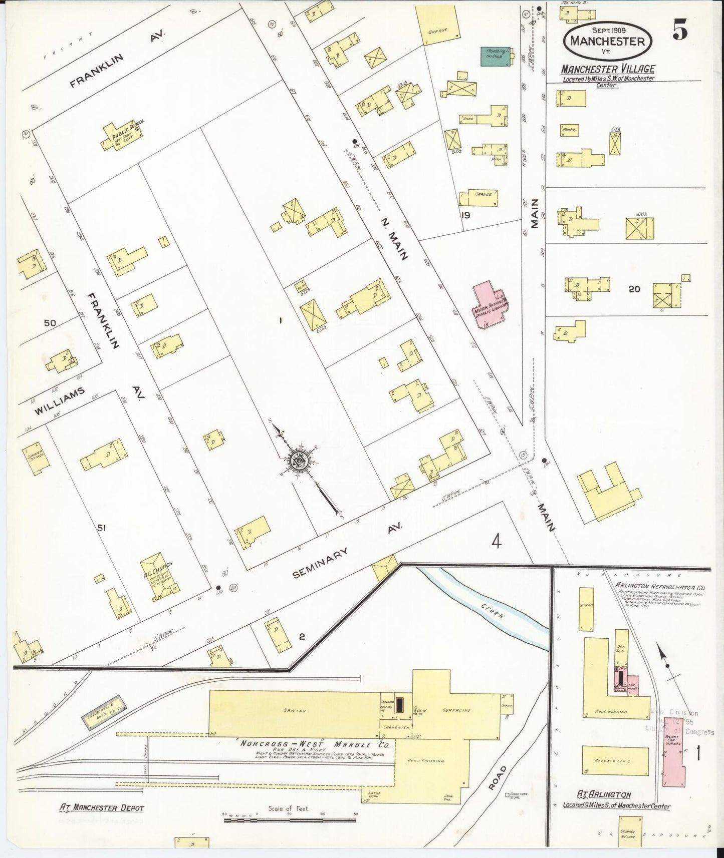 Sanborn Fire Insurance Map from Manchester, Bennington County, Vermont (1909), Sheet #0005 - Complete Map Set gallery image, historic Sanborn map, vintage wall art, Vermont Vermont