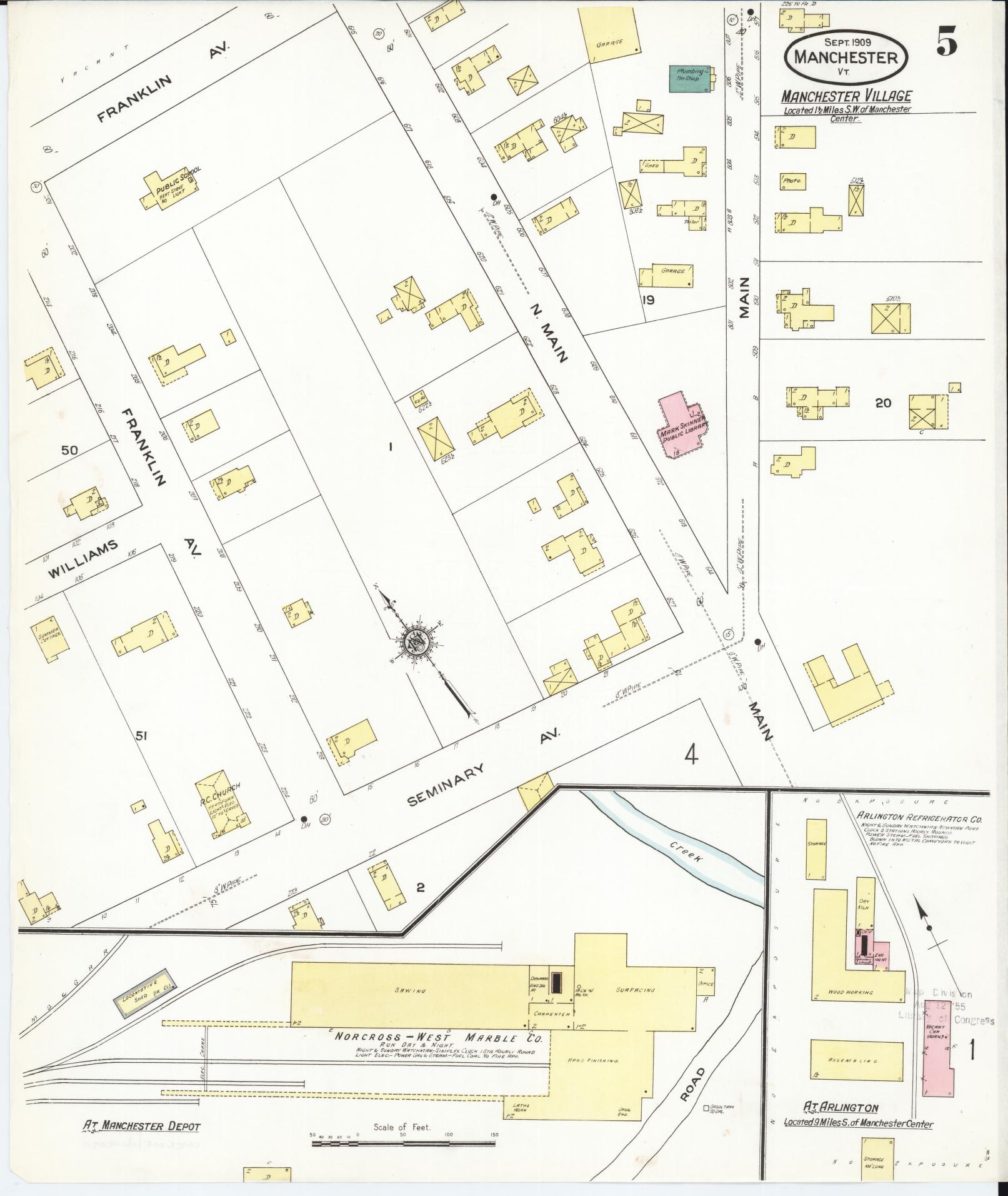 Sanborn Fire Insurance Map from Manchester, Bennington County, Vermont (1909), Sheet #0005 - Complete Map Set gallery image, historic Sanborn map, vintage wall art, Vermont Vermont