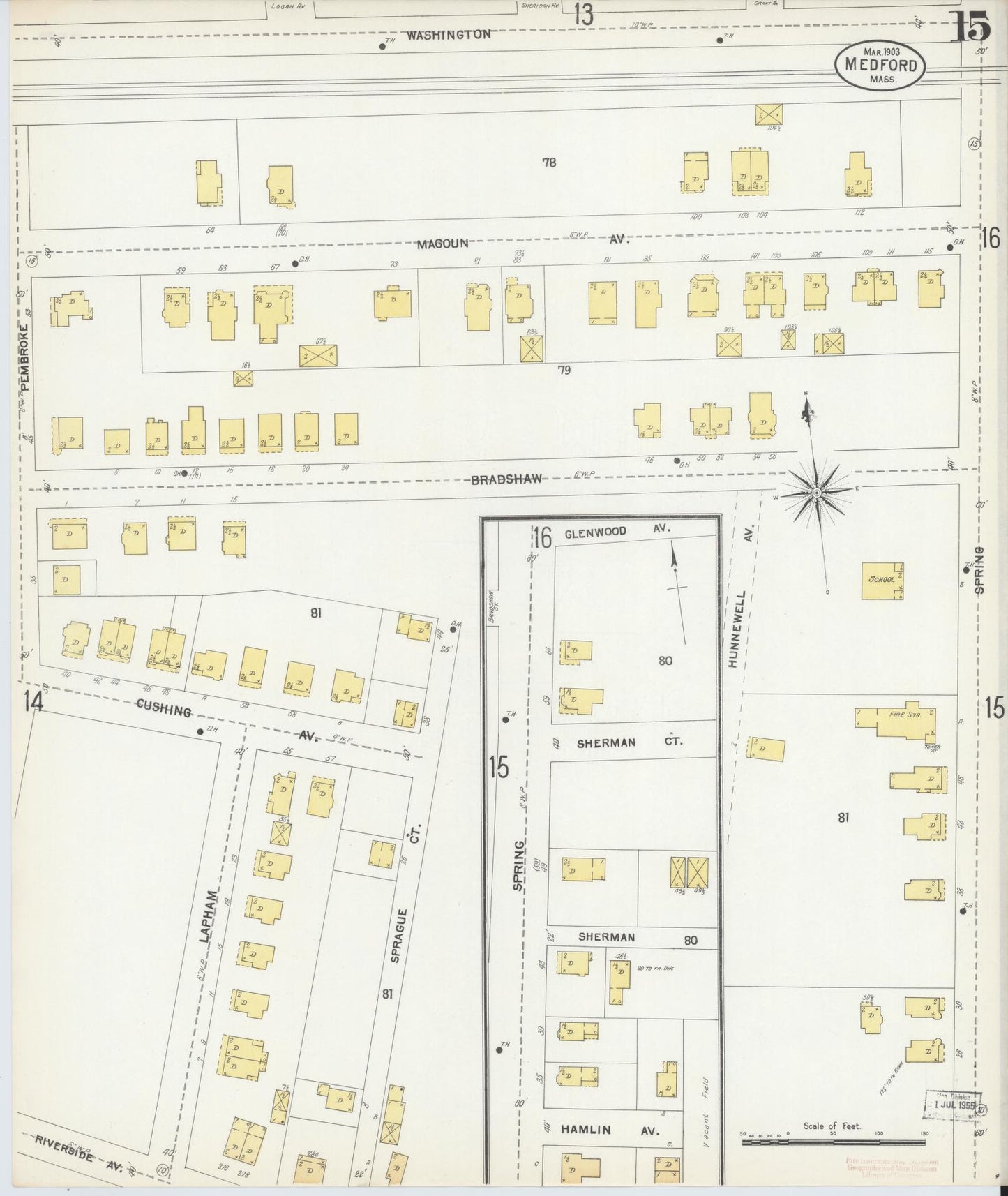 Sanborn Fire Insurance Map from Medford, Middlesex County, Massachusetts (1903), Sheet #0015 - Historic Sanborn Fire Insurance Map Print, vintage old map wall art, antique decor, genealogy gift, Massachusetts Massachusetts map