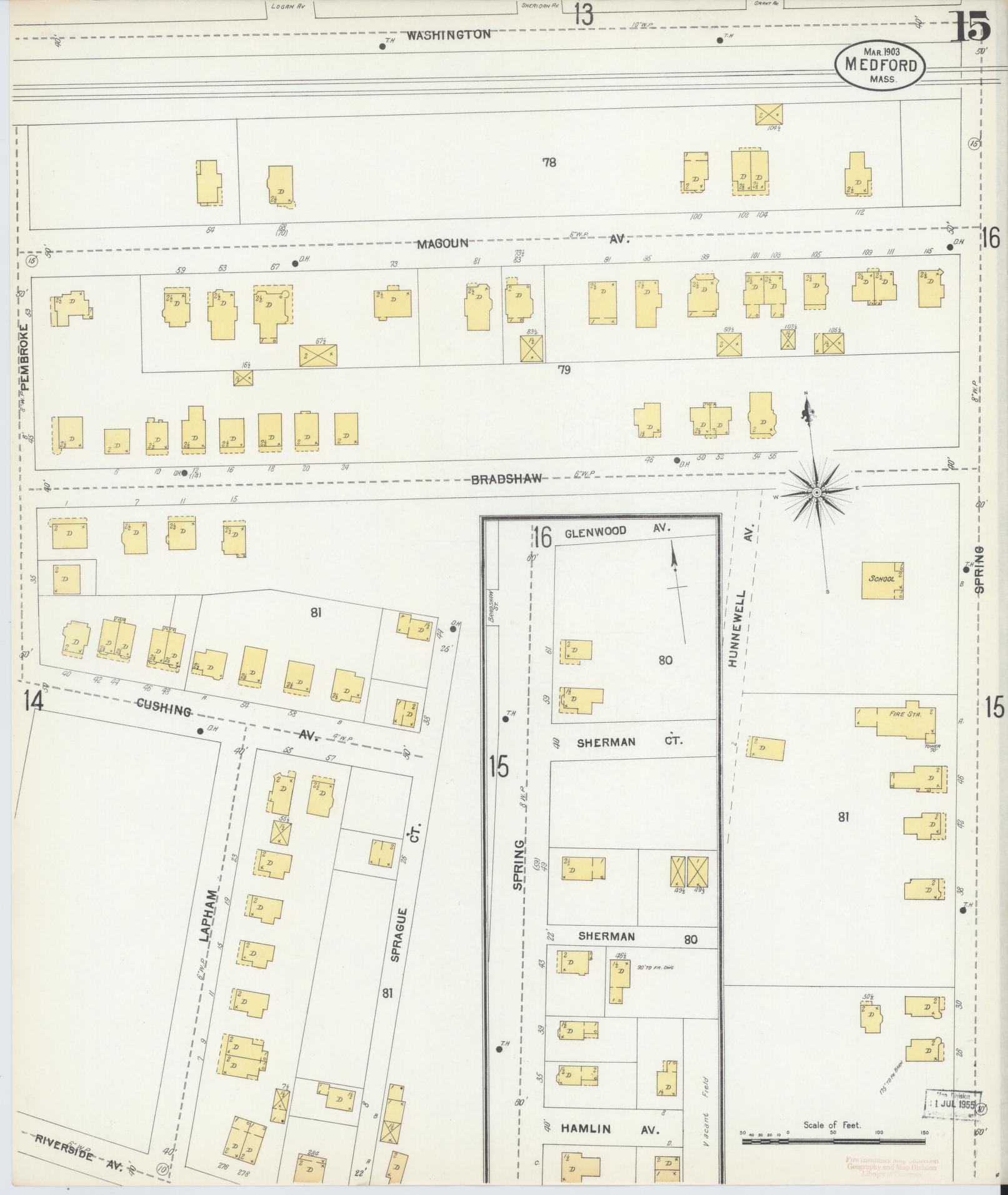 Sanborn Fire Insurance Map from Medford, Middlesex County, Massachusetts (1903), Sheet #0015 - Historic Sanborn Fire Insurance Map Print, vintage old map wall art, antique decor, genealogy gift, Massachusetts Massachusetts map