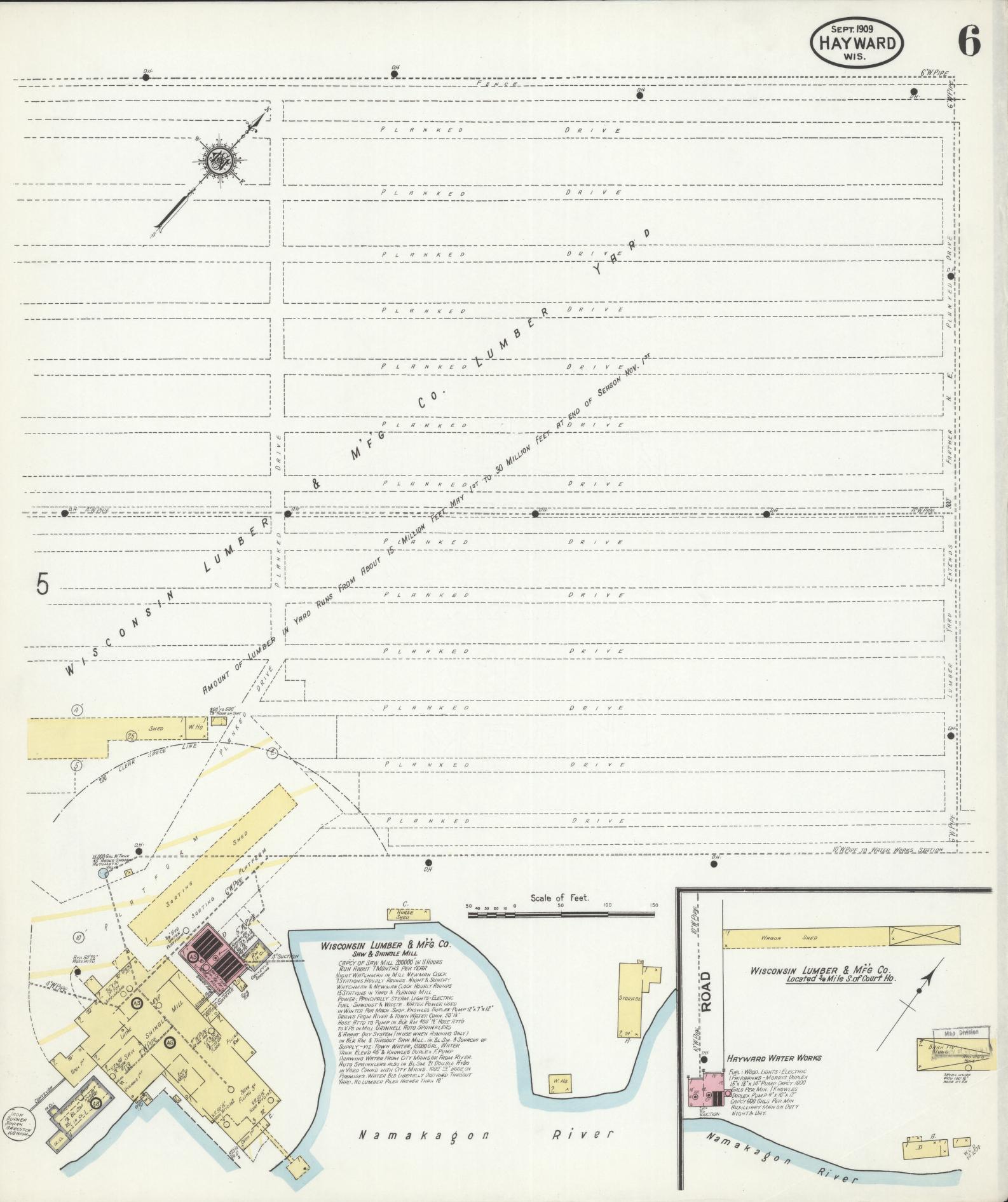 Sanborn Fire Insurance Map from Hayward, Sawyer County, Wisconsin (1909), Sheet #0006 - Historic Sanborn Fire Insurance Map Print, vintage old map wall art, antique decor, genealogy gift, Wisconsin Wisconsin map