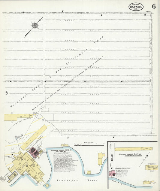 Sanborn Fire Insurance Map from Hayward, Sawyer County, Wisconsin (1909), Sheet #0006 - Historic Sanborn Fire Insurance Map Print, vintage old map wall art, antique decor, genealogy gift, Wisconsin Wisconsin map