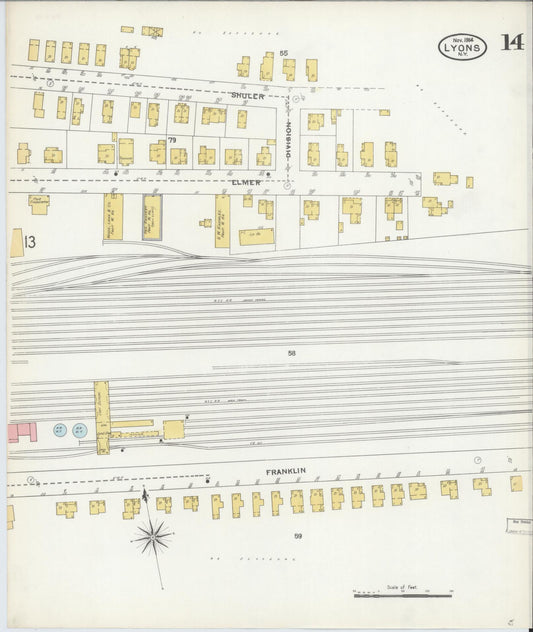 Sanborn Fire Insurance Map from Lyons, Wayne County, New York (1904), Sheet #0014 - Historic Sanborn Fire Insurance Map Print, vintage old map wall art, antique decor, genealogy gift, New York New York map