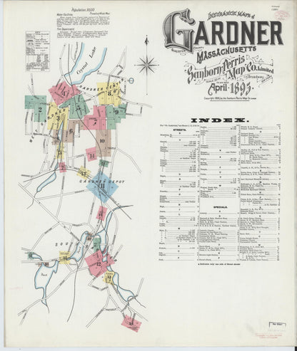 Sanborn Fire Insurance Map from Gardner, Worcester County, Massachusetts (1895), Sheet #0001 - Historic Sanborn Fire Insurance Map Print, vintage old map wall art, antique decor, genealogy gift, Massachusetts Massachusetts map