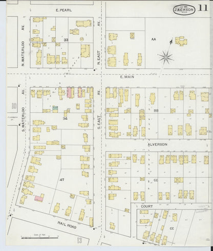 Sanborn Fire Insurance Map from Jackson, Jackson County, Michigan (1893), Sheet #0011 - Historic Sanborn Fire Insurance Map Print, vintage old map wall art, antique decor, genealogy gift, Michigan Michigan map