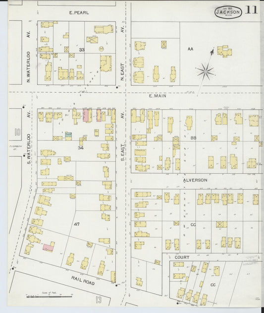 Sanborn Fire Insurance Map from Jackson, Jackson County, Michigan (1893), Sheet #0011 - Historic Sanborn Fire Insurance Map Print, vintage old map wall art, antique decor, genealogy gift, Michigan Michigan map