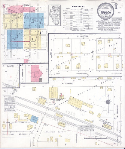 Sanborn Fire Insurance Map from Toulon, Stark County, Illinois (1913), Sheet #0001 - Complete Map Set gallery image, historic Sanborn map, vintage wall art, Illinois Illinois