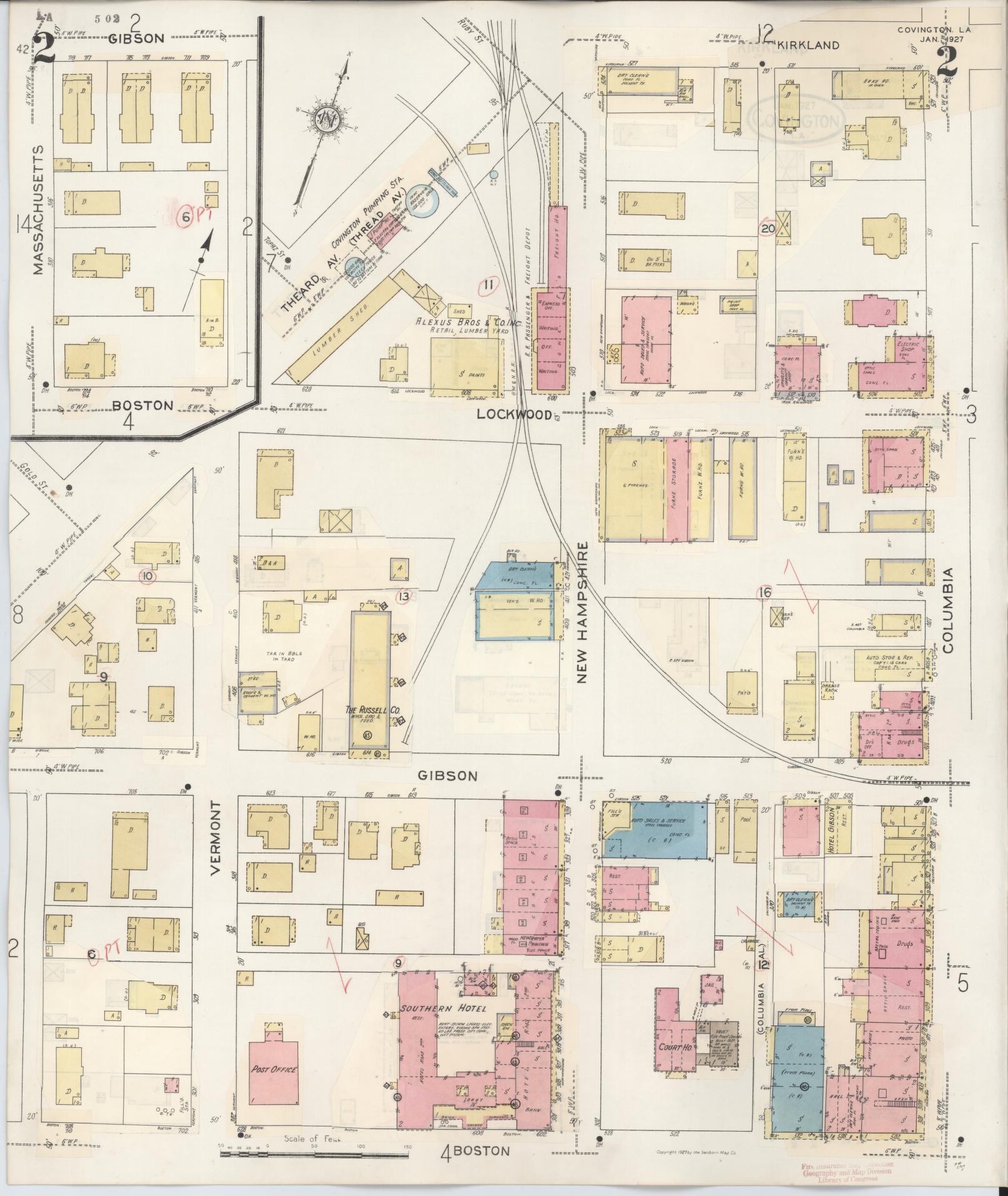 Sanborn Fire Insurance Map from Covington, Saint Tammany Parish, Louisiana (1941), Sheet #0002 - Historic Sanborn Fire Insurance Map Print, vintage old map wall art, antique decor, genealogy gift, Louisiana Louisiana map