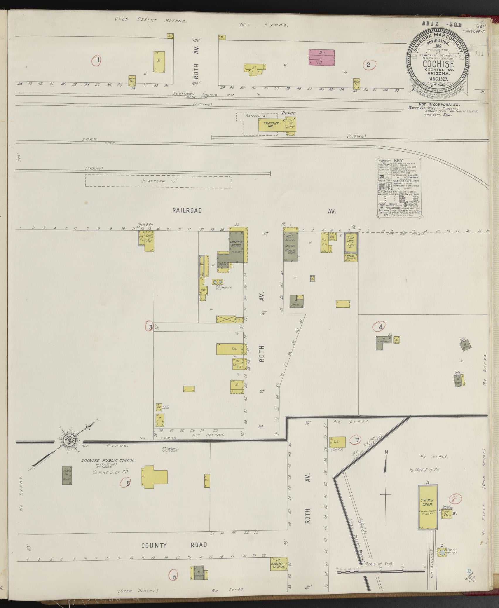 Sanborn Fire Insurance Map from Cochise, Cochise County, Arizona (1927), Sheet #0001 - Complete Map Set gallery image, historic Sanborn map, vintage wall art, Arizona Arizona