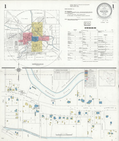 Sanborn Fire Insurance Map from Mason, Mason County, Texas (1936), Sheet #0001 - Historic Sanborn Fire Insurance Map Print, vintage old map wall art, antique decor, genealogy gift, Texas Texas map