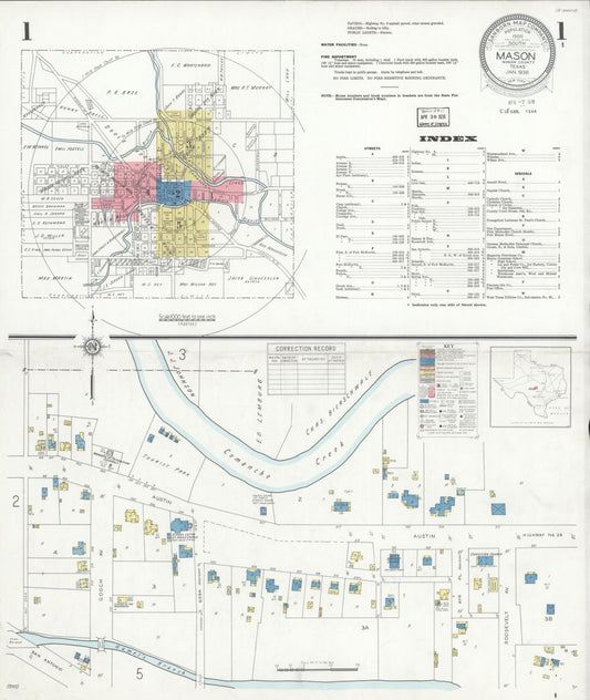 Sanborn Fire Insurance Map from Mason, Mason County, Texas (1936), Sheet #0001 - Historic Sanborn Fire Insurance Map Print, vintage old map wall art, antique decor, genealogy gift, Texas Texas map