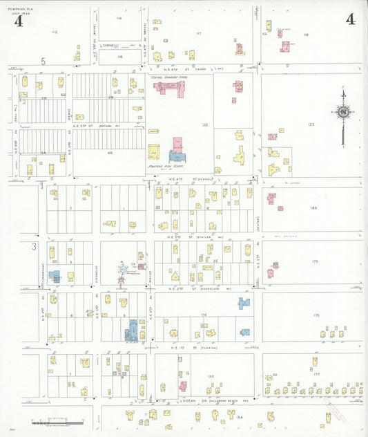 Sanborn Fire Insurance Map from Pompano, Broward County, Florida (1939), Sheet #0004 - Historic Sanborn Fire Insurance Map Print, vintage old map wall art, antique decor, genealogy gift, Florida Florida map