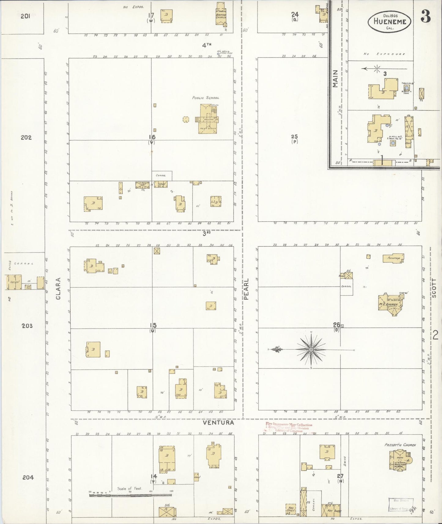 Sanborn Fire Insurance Map from Hueneme, Ventura County, California (1906), Sheet #0003 - Historic Sanborn Fire Insurance Map Print, vintage old map wall art, antique decor, genealogy gift, California California map