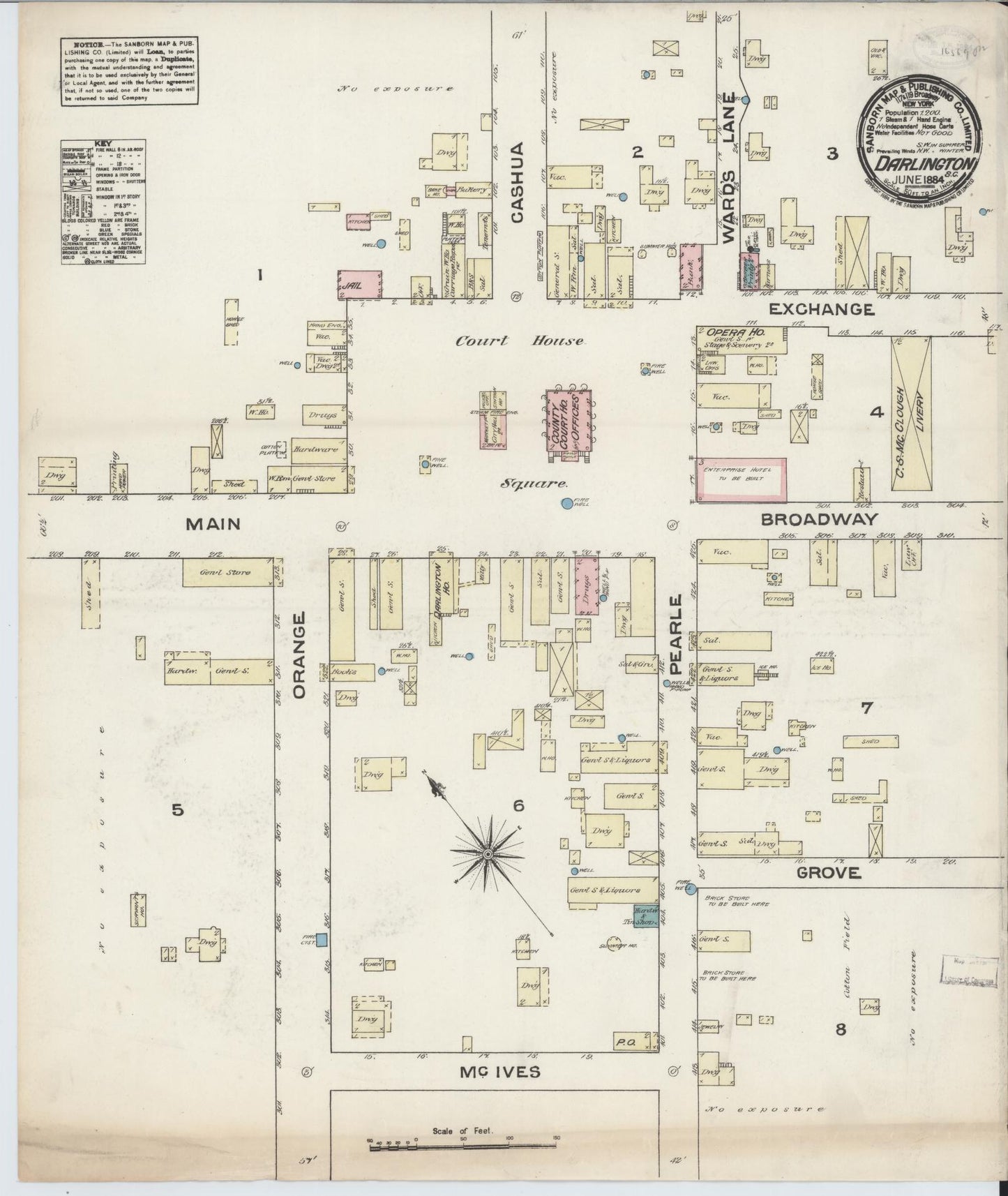 Sanborn Fire Insurance Map from Darlington, Darlington County, South Carolina. (1884) – Historic Sanborn Fire Insurance Map Print
