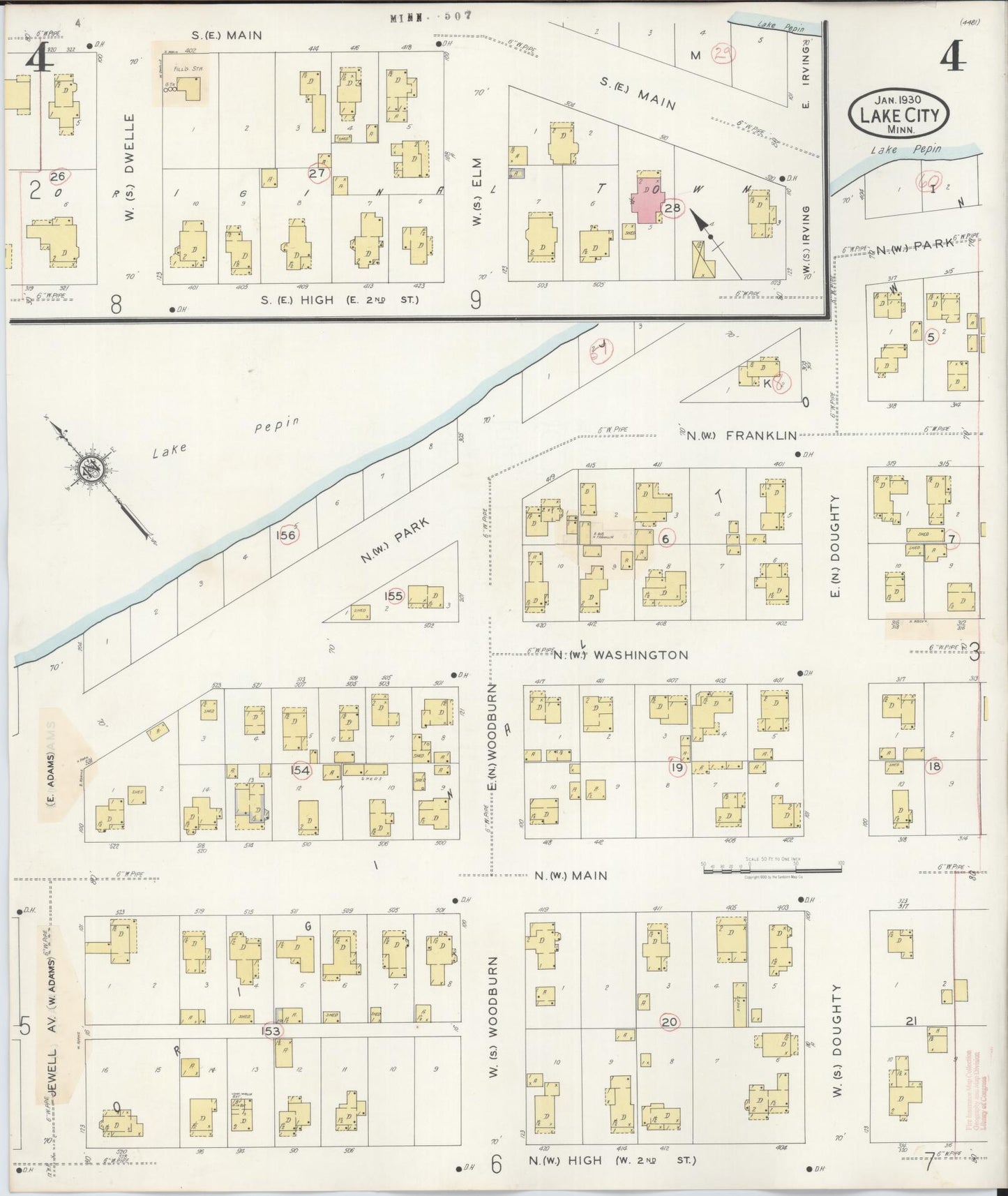 Sanborn Fire Insurance Map from Lake City, Wabasha County, Minnesota (1938), Sheet #0004 - Historic Sanborn Fire Insurance Map Print, vintage old map wall art, antique decor, genealogy gift, Minnesota Minnesota map