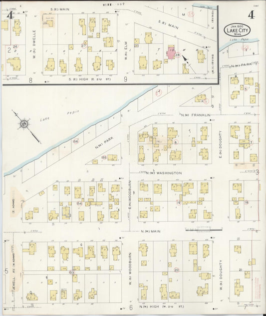 Sanborn Fire Insurance Map from Lake City, Wabasha County, Minnesota (1938), Sheet #0004 - Historic Sanborn Fire Insurance Map Print, vintage old map wall art, antique decor, genealogy gift, Minnesota Minnesota map