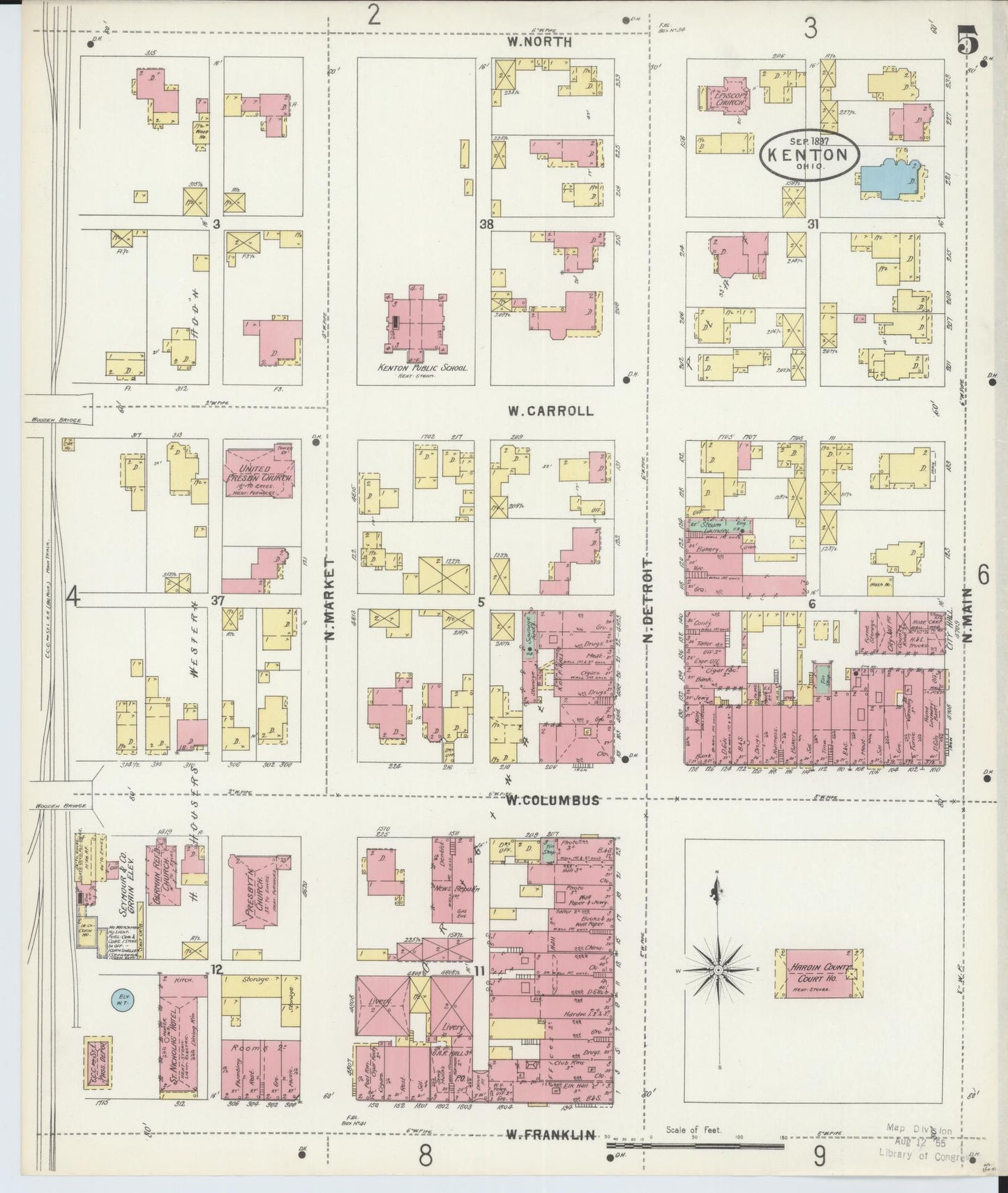 Sanborn Fire Insurance Map from Kenton, Hardin County, Ohio (1897), Sheet #0005 - Historic Sanborn Fire Insurance Map Print, vintage old map wall art, antique decor, genealogy gift, Ohio Ohio map
