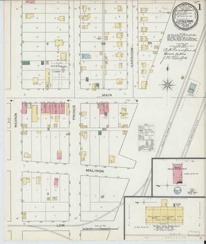 Sanborn Fire Insurance Map from Littleton, Arapahoe County, Colorado (1893), Sheet #0001 - Complete Map Set gallery image, historic Sanborn map, vintage wall art, Colorado Colorado
