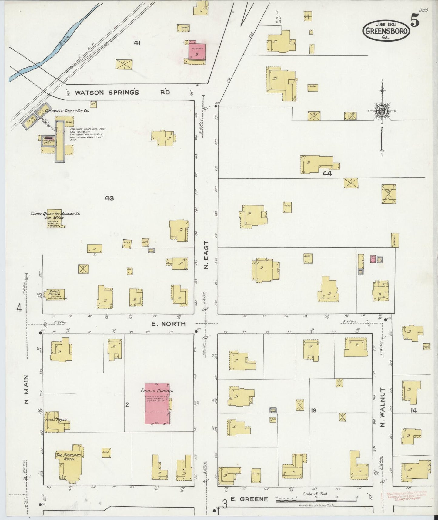 Sanborn Fire Insurance Map from Greensboro, Greene County, Georgia (1921), Sheet #0005 - Historic Sanborn Fire Insurance Map Print, vintage old map wall art, antique decor, genealogy gift, Georgia Georgia map