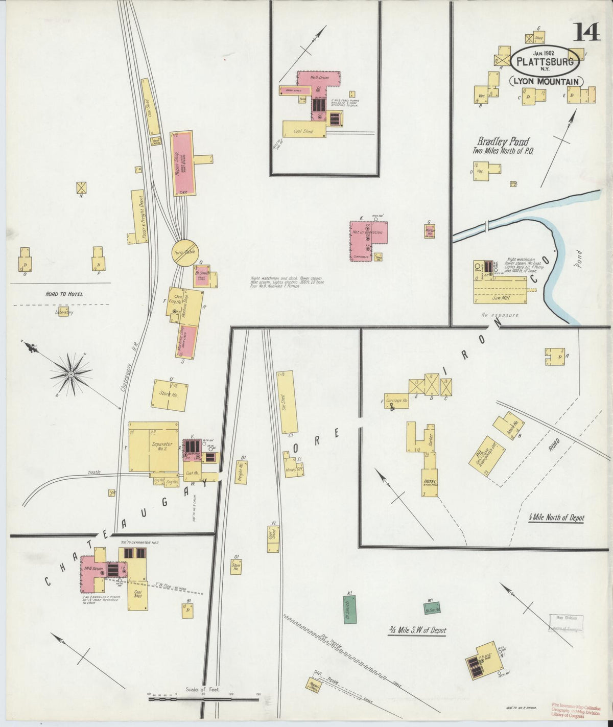 Sanborn Fire Insurance Map from Plattsburg, Clinton County, New York (1902), Sheet #0014 - Complete Map Set gallery image, historic Sanborn map, vintage wall art, New York New York