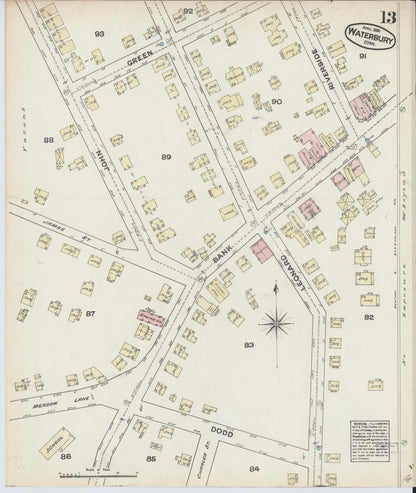 Sanborn Fire Insurance Map from Waterbury, New Haven County, Connecticut (1884), Sheet #0013 - Complete Map Set gallery image, historic Sanborn map, vintage wall art, Connecticut Connecticut