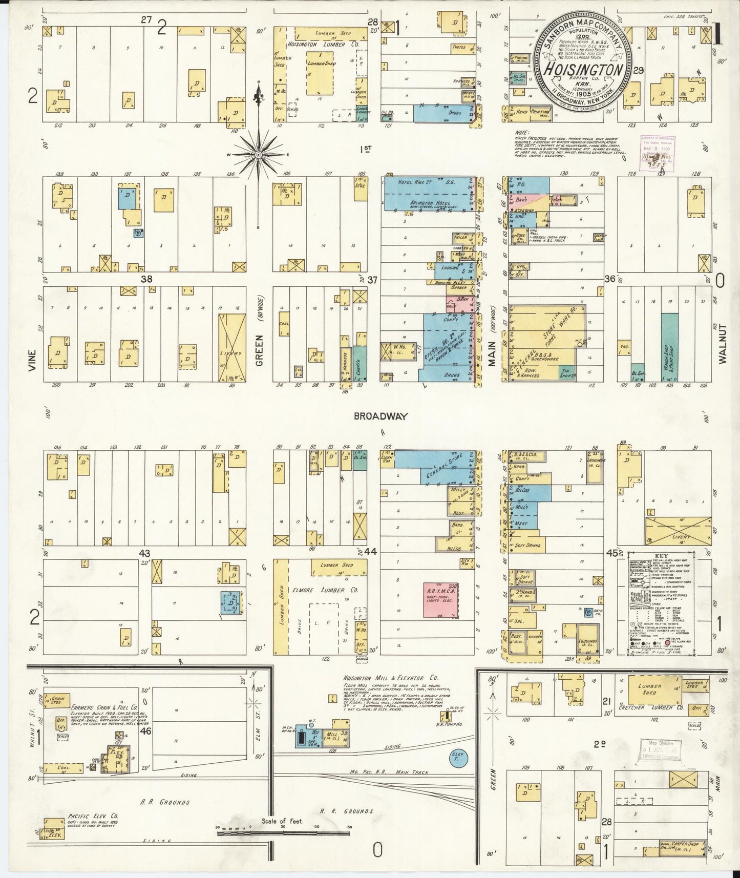 Sanborn Fire Insurance Map from Hoisington, Barton County, Kansas. (1905) – Historic Sanborn Fire Insurance Map Print